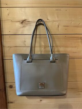 Dooney & Bourke Gray Beacon Smooth European Leather Front Pocket Slip Tote